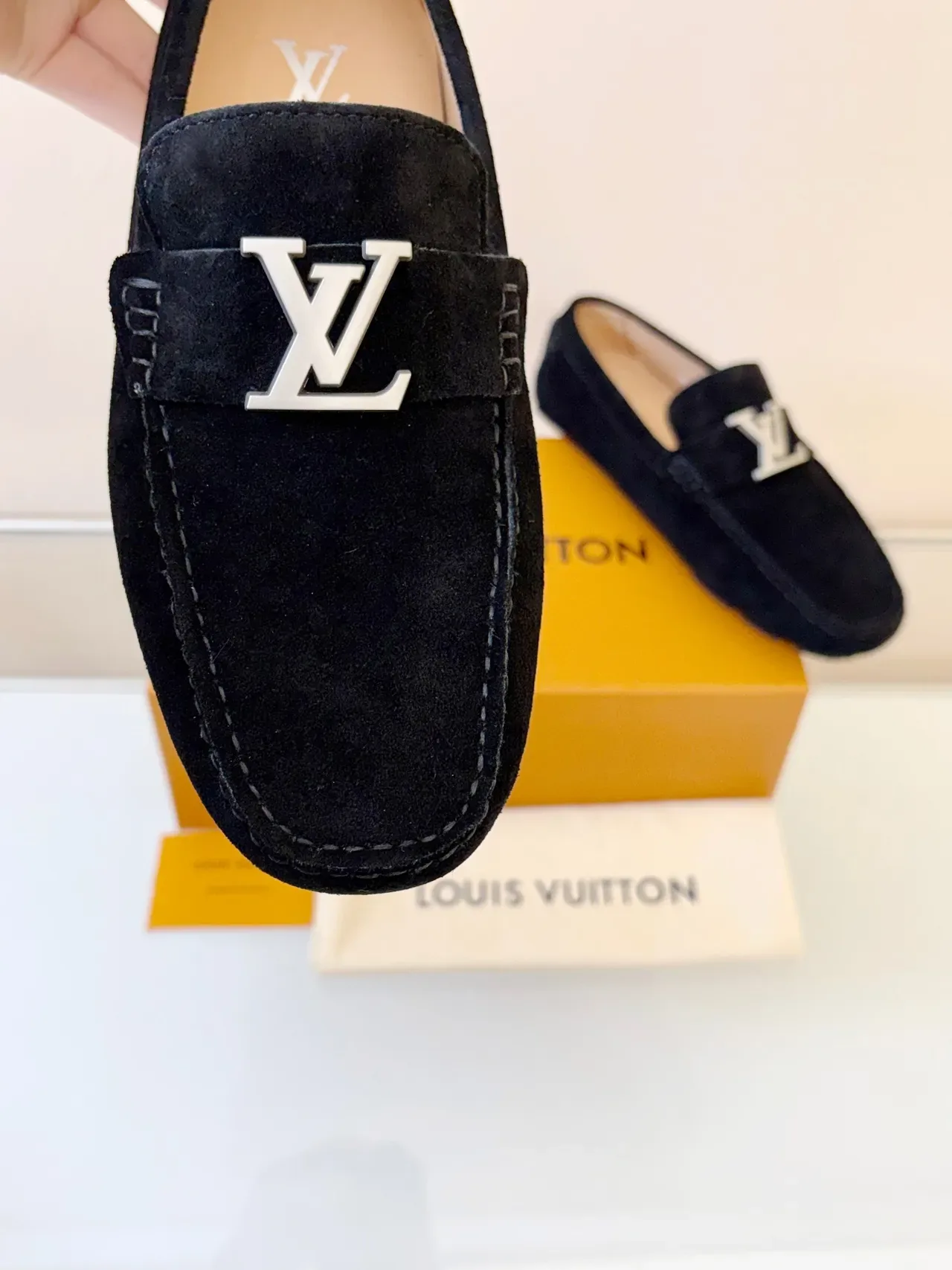 Louis Vuitton Loafer Black Silver Suede Metal LV Buckle Loafer 3
