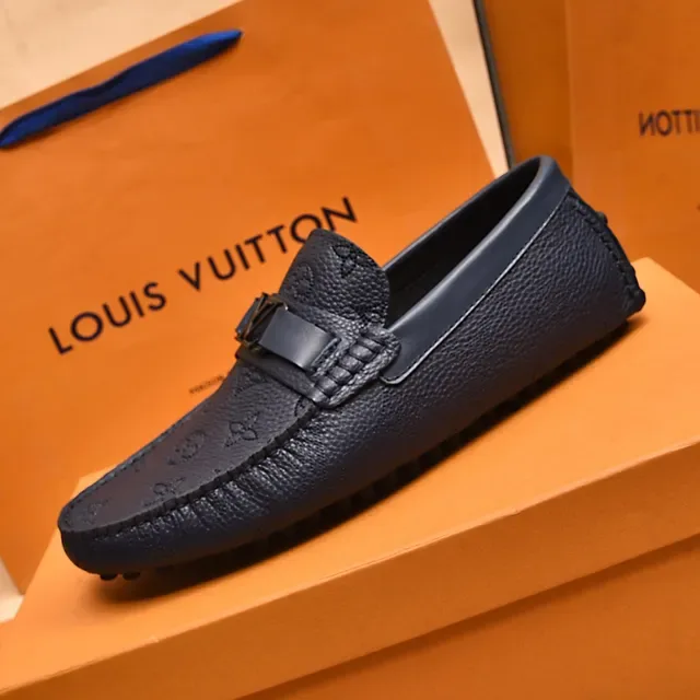 Louis Vuitton Mocassim Navy Black Monogram Leather Metal LV Buckle Strap Mocassim 5