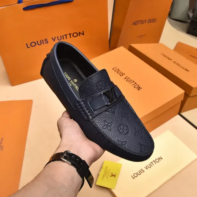 Louis Vuitton Mocassim Navy Black Monogram Leather Metal LV Buckle Strap Mocassim 6