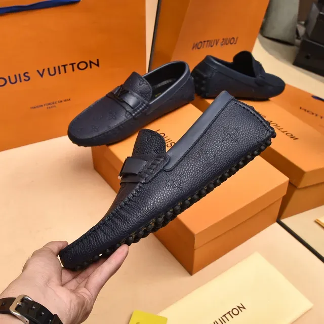 Louis Vuitton Mocassim Navy Black Monogram Leather Metal LV Buckle Strap Mocassim 7