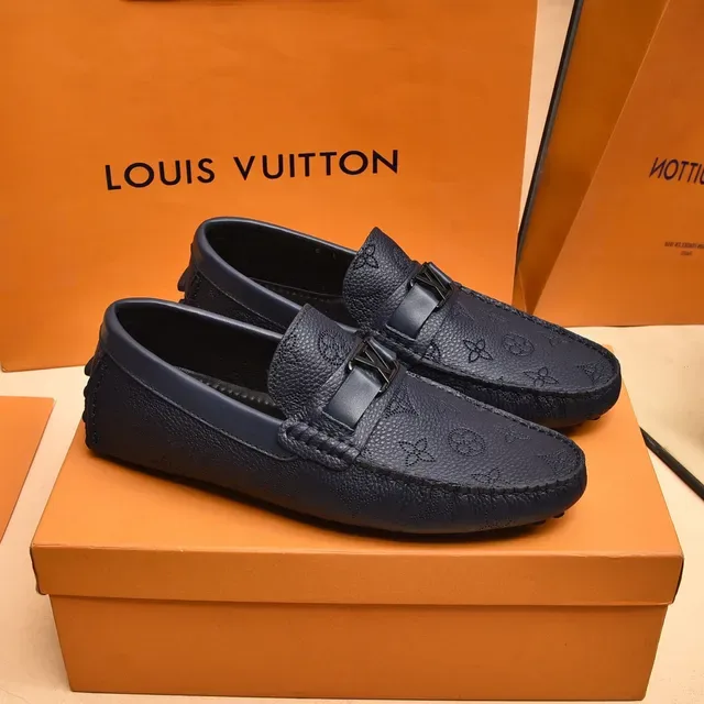 Louis Vuitton Mocassim Navy Black Monogram Leather Metal LV Buckle Strap Mocassim 8