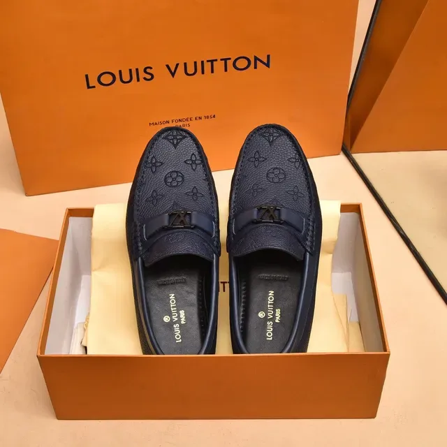 Louis Vuitton Mocassim Navy Black Monogram Leather Metal LV Buckle Strap Mocassim 9