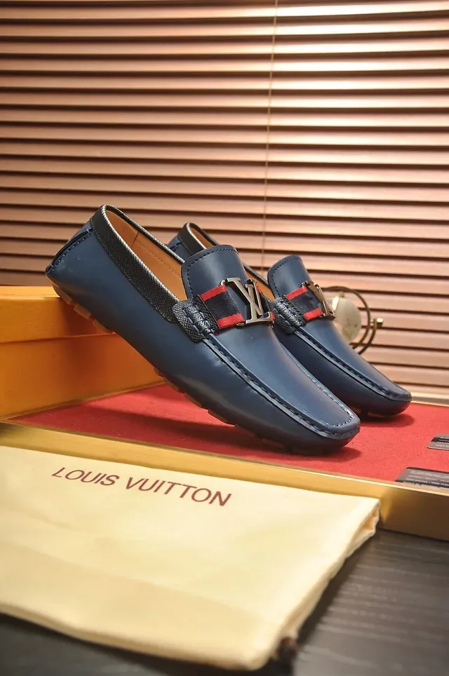 Louis Vuitton Mocassim Couro Navy Red Construcao Mocassim Fivela LV Monogram Loafer 8