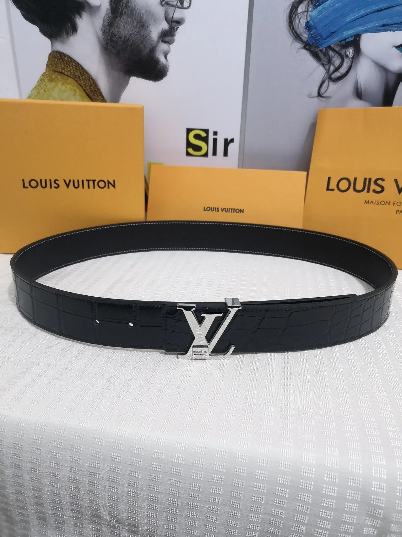 Louis Vuitton LV 黑色鳄鱼压纹皮革腰带 5