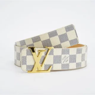 Louis Vuitton LV 腰带 Damier Azur 米色和海军蓝皮革腰带