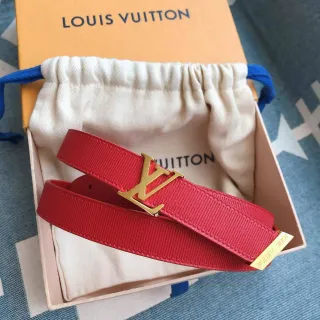 Louis Vuitton LV लाल बुनकर पट्टी सोने जैसी टर्न-लॉक बकल चमड़े की बेल्ट