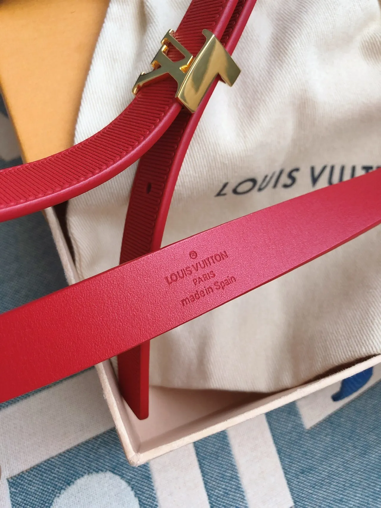 Louis Vuitton LV লাল বুনন স্ট্র্যাপ সোনালি টার্ন-লক বাকেল চামড়ার বেল্ট 6