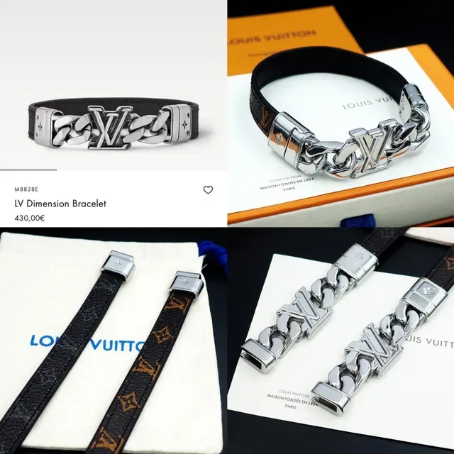 Louis Vuitton LV Chain Black Leather and Silver-Tone Metal Bracelet 9