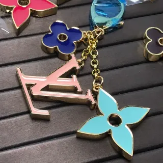Louis Vuitton LV Flower Pink Blue Enamel-Coated Metal Gold-Tone Outline Jewelry