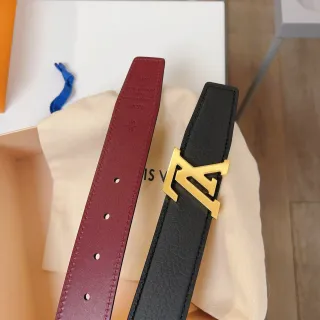 Louis Vuitton LV Initiales 黑色和酒红色皮革腰带