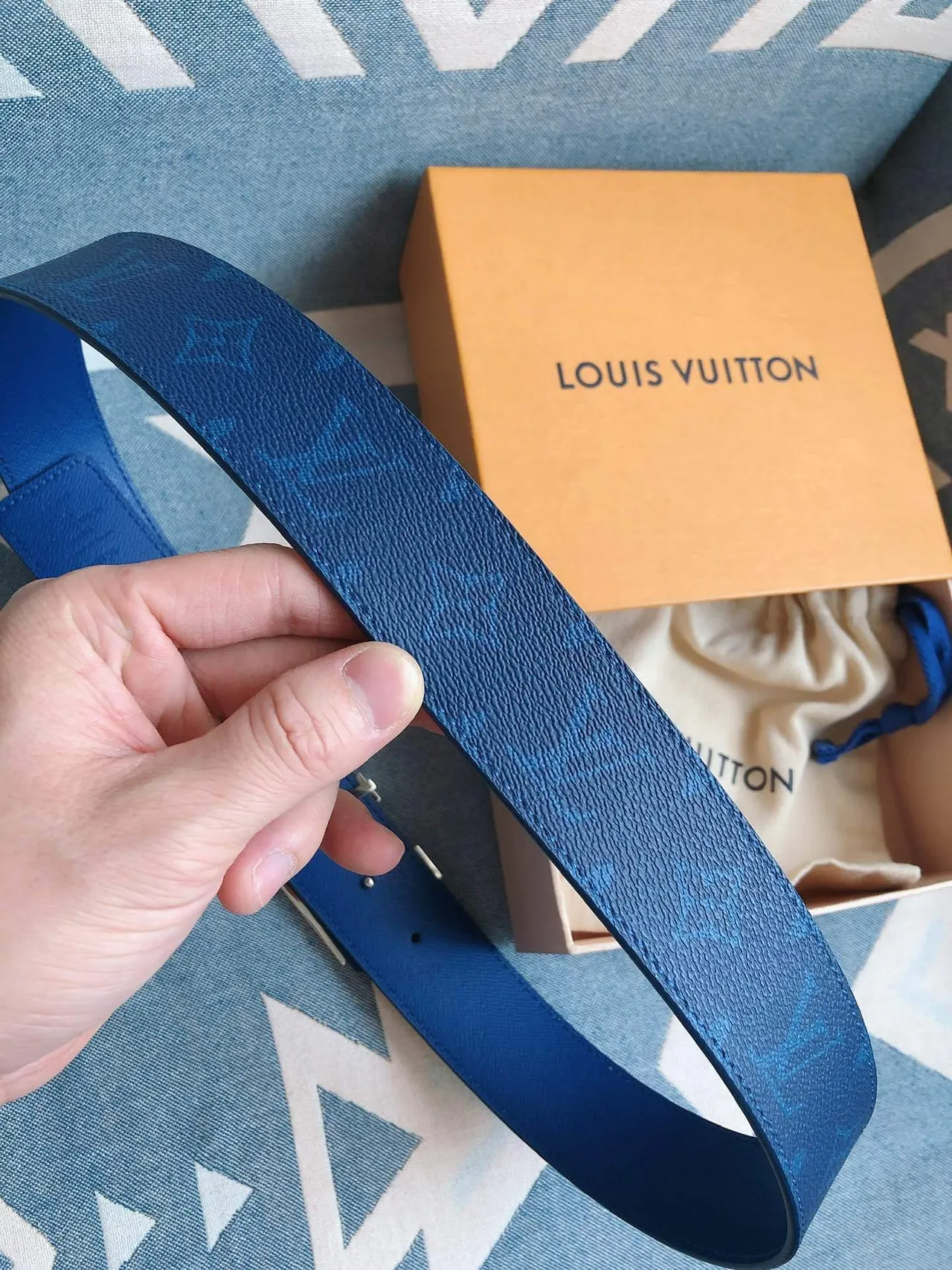 Louis Vuitton LV Initiales Blue Monogram Leather Belt 2