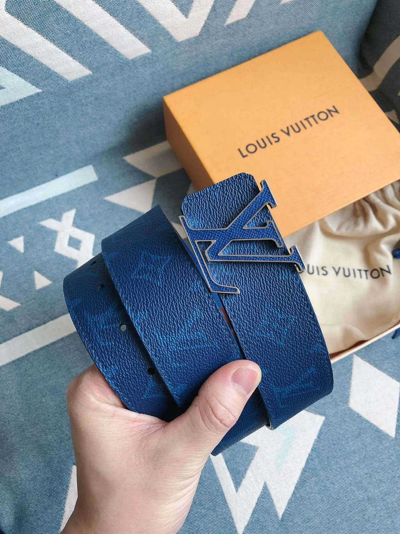Louis Vuitton LV Initiales Blue Monogram Leather Belt 7