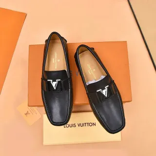 Louis Vuitton LV लোফার কালো চামড়া বর্গাকার আঙ্গুল লোফার