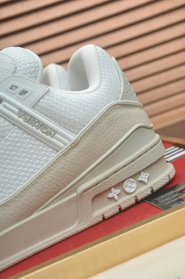 Louis Vuitton LV Trainer Beige White Structured Layered Midsole Mesh-Suede-Leather Paneling Lifestyle Sneakers 2