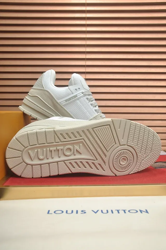 Louis Vuitton LV Trainer Beige White Structured Layered Midsole Mesh-Suede-Leather Paneling Lifestyle Sneakers 3