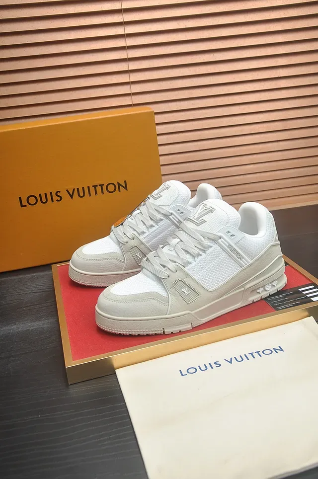 Louis Vuitton LV Trainer Beige White Structured Layered Midsole Mesh-Suede-Leather Paneling Lifestyle Sneakers 4