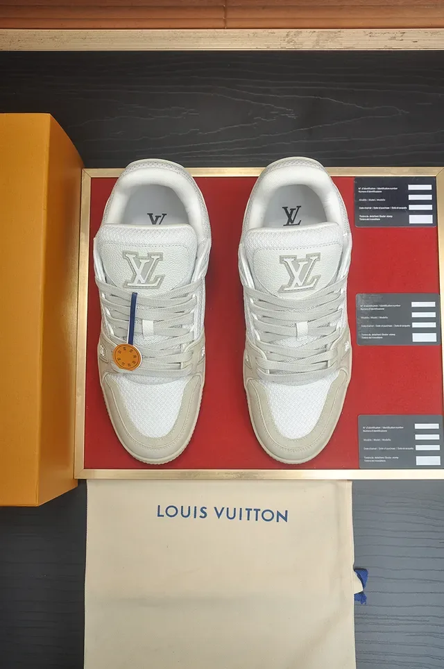 Louis Vuitton LV Trainer Beige White Structured Layered Midsole Mesh-Suede-Leather Paneling Lifestyle Sneakers 5