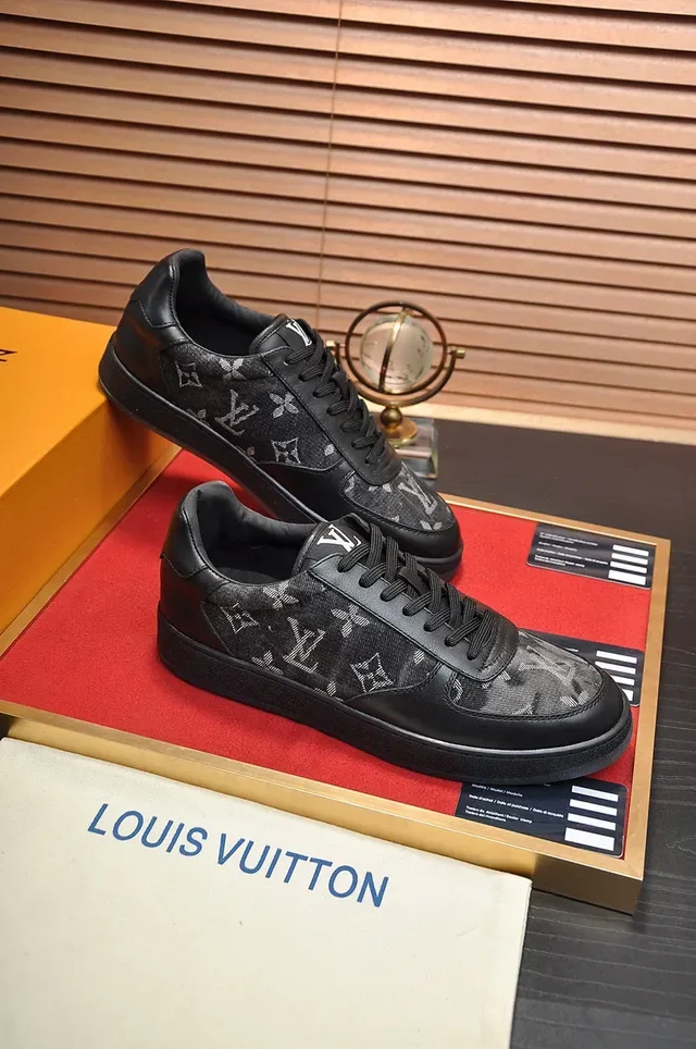 Louis Vuitton LV Trainer Black Gray Monogram-Print Textile Smooth Leather Overlays Lifestyle Sneakers 5