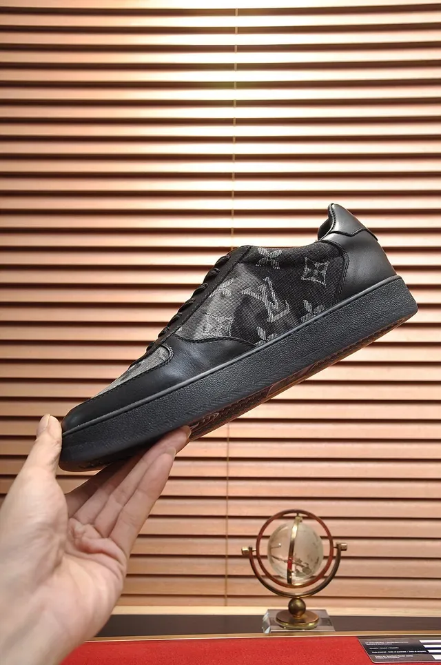 Louis Vuitton LV Trainer Black Gray Monogram-Print Textile Smooth Leather Overlays Lifestyle Sneakers 6