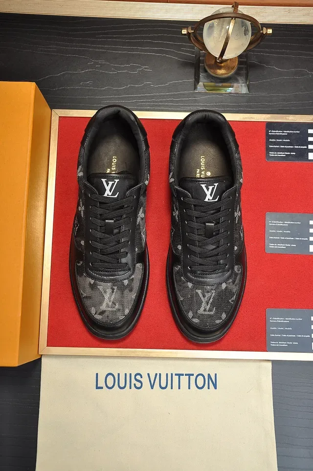 Louis Vuitton LV Trainer Black Gray Monogram-Print Textile Smooth Leather Overlays Lifestyle Sneakers 9