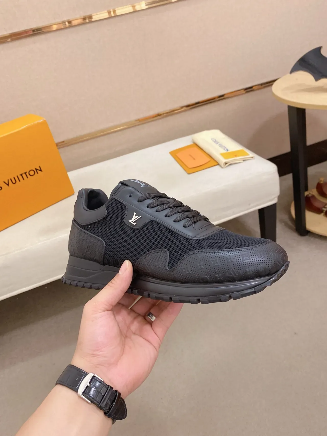 Louis Vuitton LV Trainer Black Monogram-Embossed Mesh-Paneled Lifestyle Sneakers 5