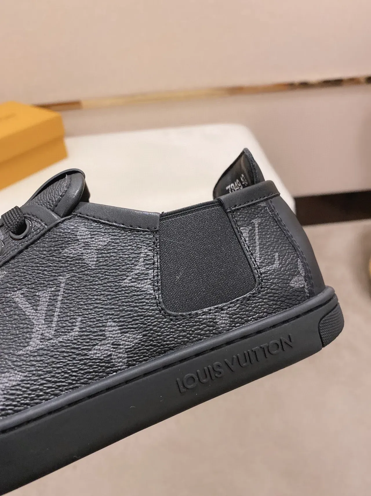 Louis Vuitton LV Trainer Black Monogram Leather Elastic Side Gusset Lifestyle Sneakers 4