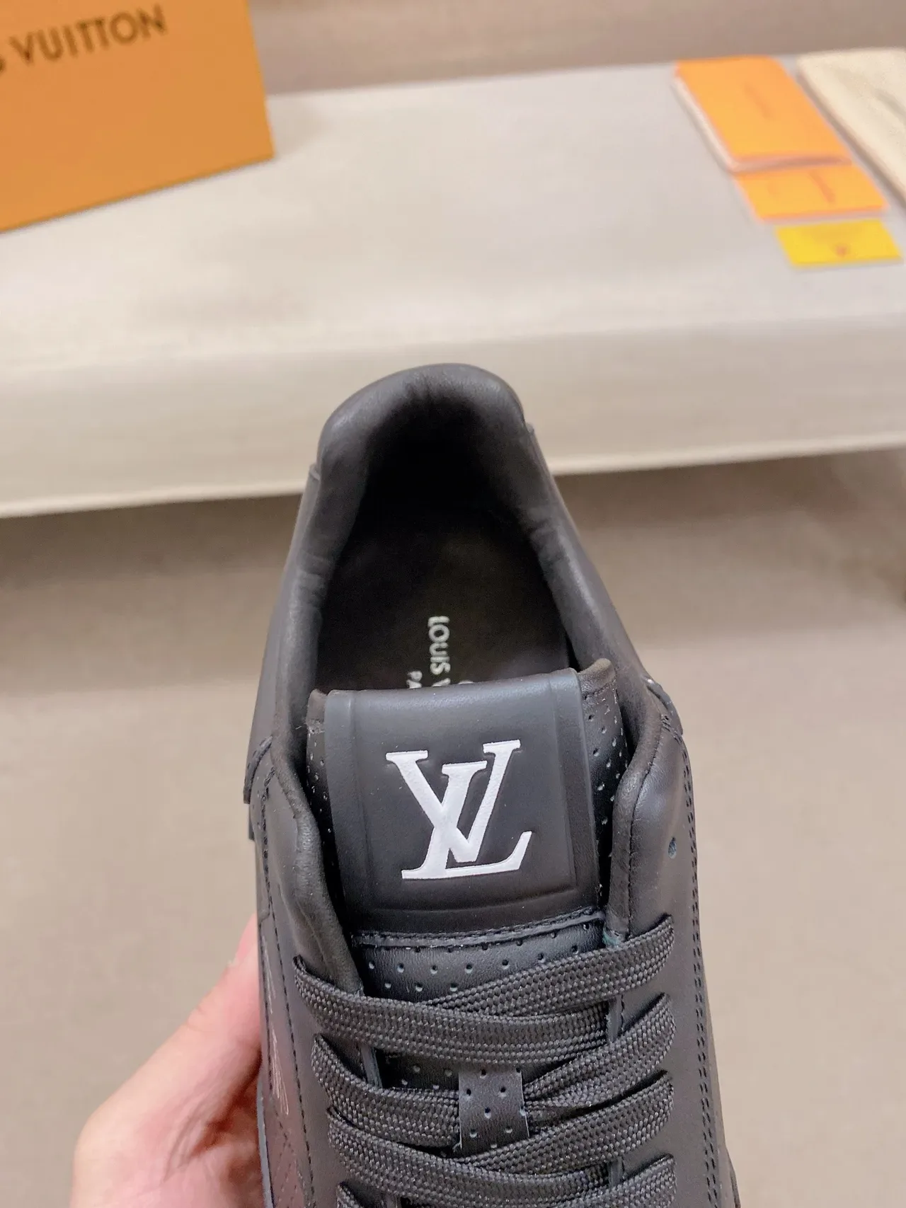Louis Vuitton LV Trainer Black Perforated Leather Upper Cursive Script Logo Lifestyle Sneakers 5
