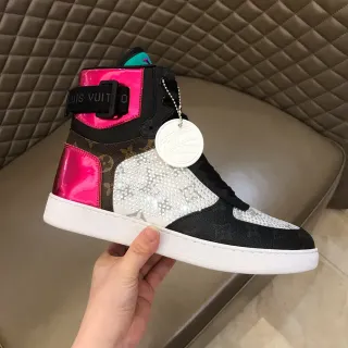 Louis Vuitton LV Trainer Preto e Rosa Alto com Cristais Embellished Lifestyle Sneakers