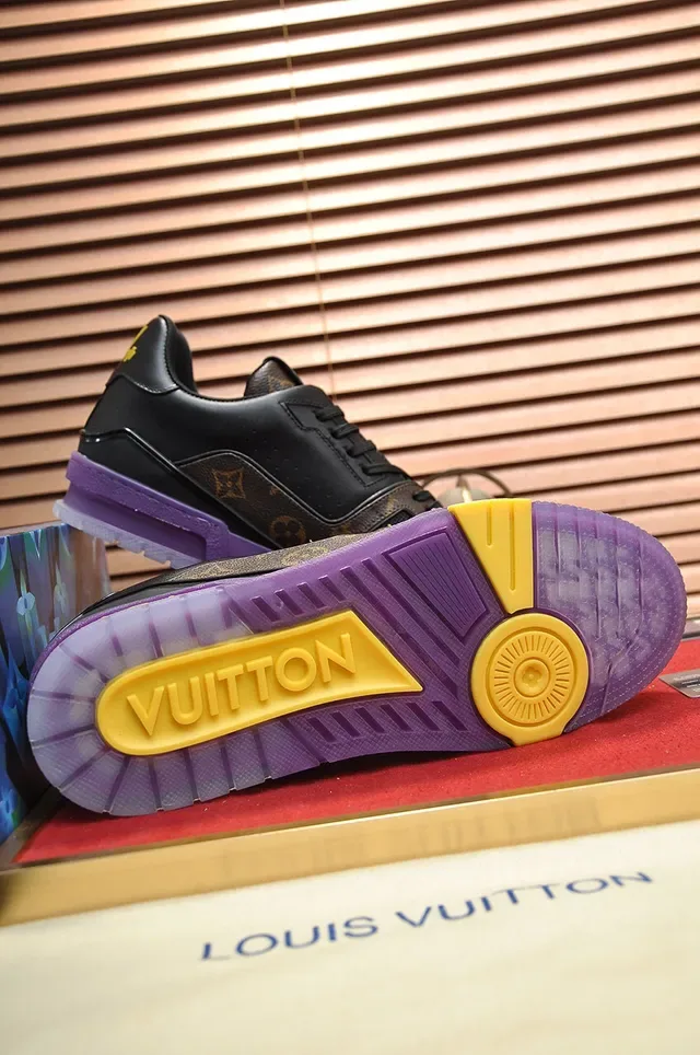 Louis Vuitton LV Trainer কালো বেগুনি মনোগ্রাম ক্যানভাস চামড়া ওভারলে লাইফস্টাইল স্নিকার্স 4