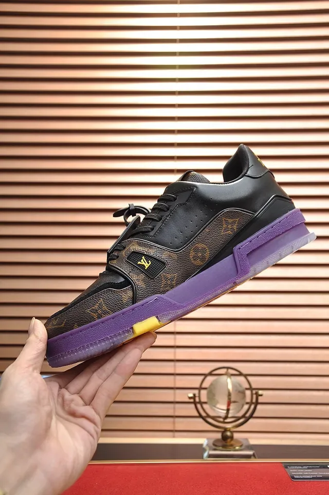 Louis Vuitton LV Trainer কালো বেগুনি মনোগ্রাম ক্যানভাস চামড়া ওভারলে লাইফস্টাইল স্নিকার্স 6