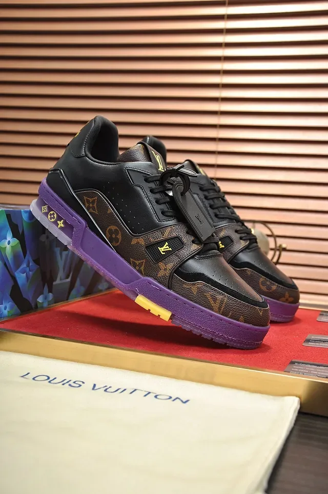 Louis Vuitton LV Trainer কালো বেগুনি মনোগ্রাম ক্যানভাস চামড়া ওভারলে লাইফস্টাইল স্নিকার্স 8