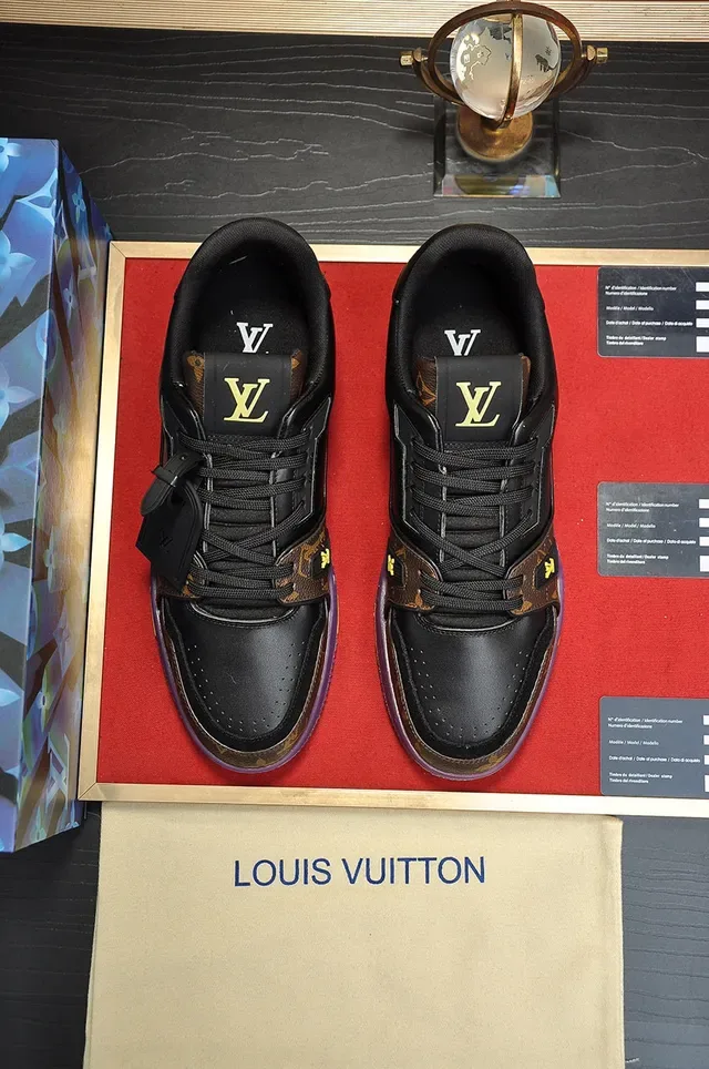 Louis Vuitton LV Trainer কালো বেগুনি মনোগ্রাম ক্যানভাস চামড়া ওভারলে লাইফস্টাইল স্নিকার্স 9