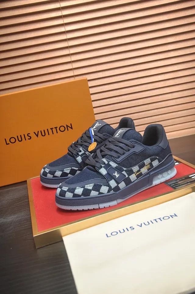 Louis Vuitton LV Trainer Black White Checkerboard Monogram Upper Logo Plaque Strap Lifestyle Sneakers 4