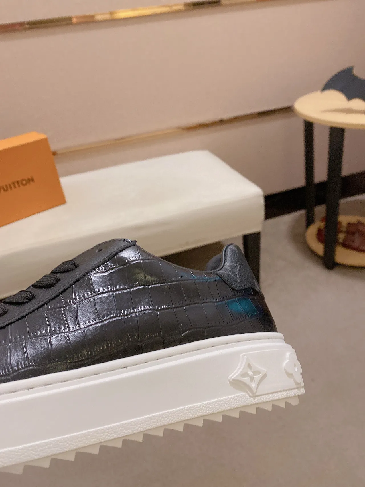 Louis Vuitton LV Trainer Black White Crocodile-Embossed Leather Platform Sole Lifestyle Sneakers 3