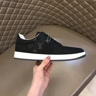Louis Vuitton LV Trainer Preto Branco Monogram Lona Superior Contraste Solado Intermediário Lifestyle Sneakers