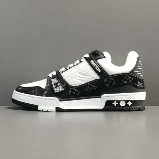 Louis Vuitton LV Trainer Preto Branco Monogramado Têxtil Capa Couro E Tecido Superior Estilo de vida Tênis