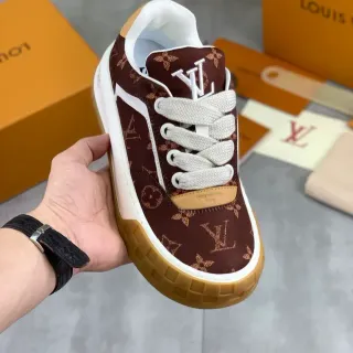 Louis Vuitton LV Trainer Marrom Bege Monograma Lona Solado de Borracha Tênis Lifestyle