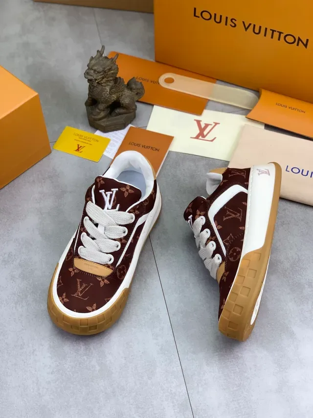 लुई विटन LV Trainer ब्राउन बेज मोनोग्राम कैनवास गम रबर सोल लाइफस्टाइल स्नीकर्स 5