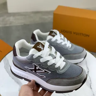 Louis Vuitton LV Trainer Gris Marrón Malla y Ante Superior Panel Lateral con Monograma Ondulado Lifestyle Sneakers