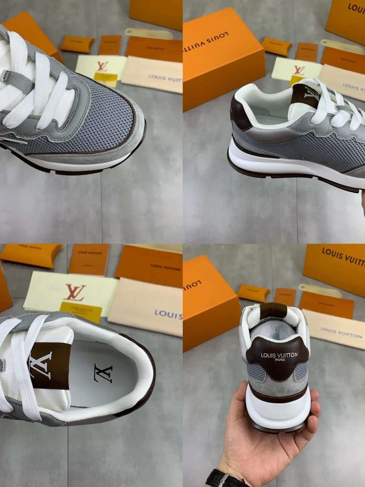Louis Vuitton LV Trainer Gray Brown Mesh And Suede Upper Wavy Monogram Side Panel Lifestyle Sneakers 3
