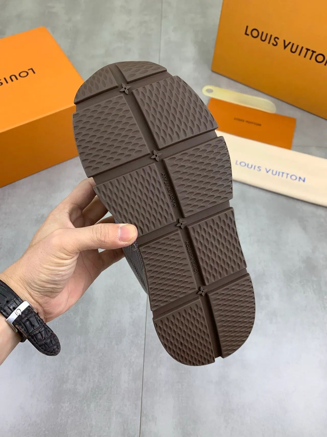 Louis Vuitton LV Trainer Gray Brown Mesh And Suede Upper Wavy Monogram Side Panel Lifestyle Sneakers 4