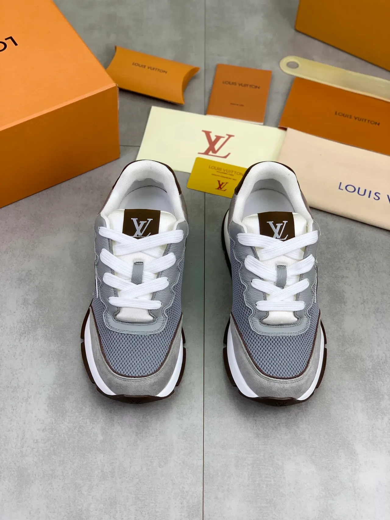 Louis Vuitton LV Trainer Gray Brown Mesh And Suede Upper Wavy Monogram Side Panel Lifestyle Sneakers 5