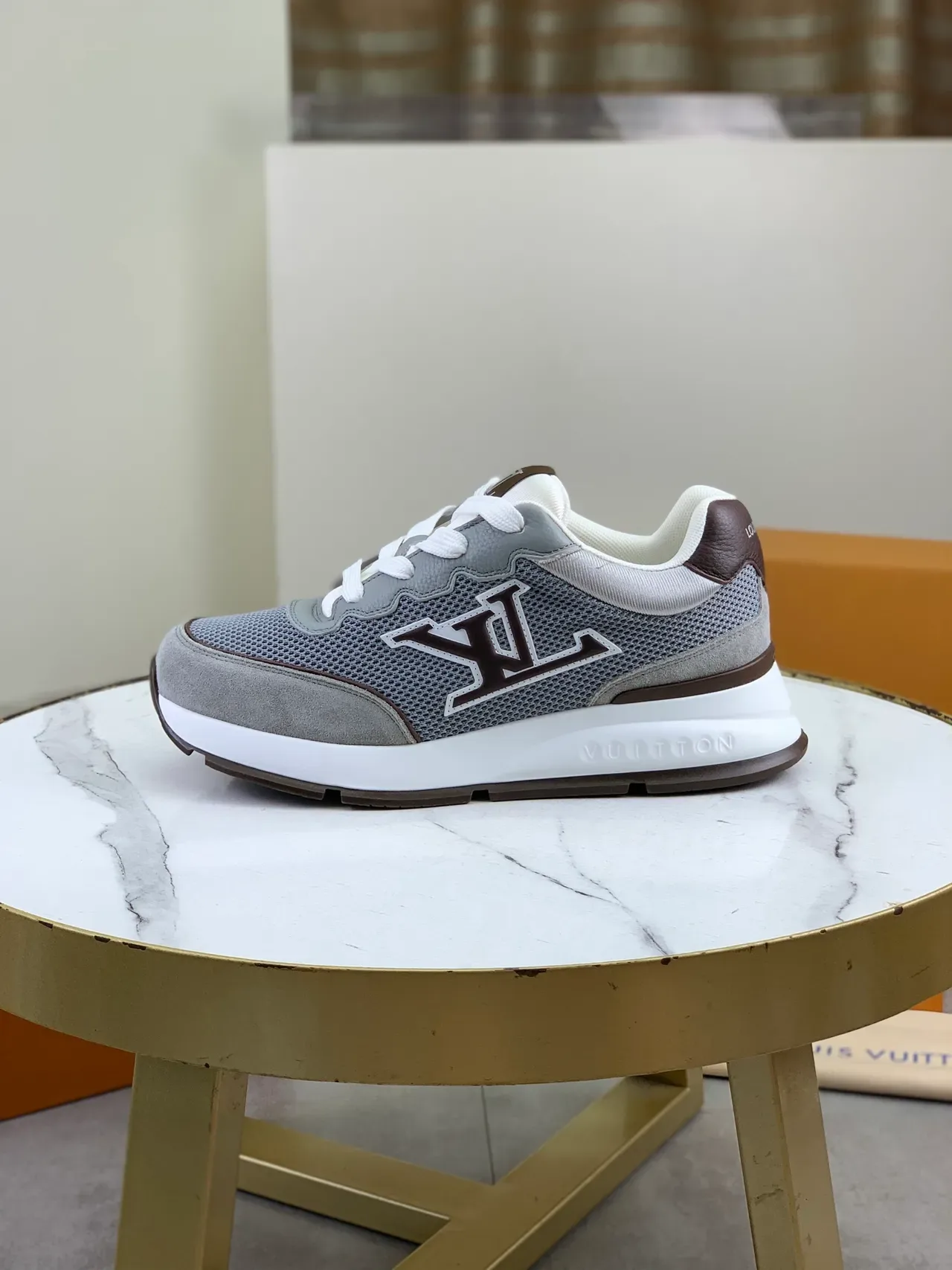 Louis Vuitton LV Trainer Gray Brown Mesh And Suede Upper Wavy Monogram Side Panel Lifestyle Sneakers 6