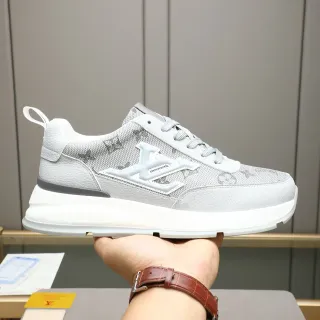 Louis Vuitton LV Trainer Gris Blanco Suela Chunky Plataforma Monogram Malla Superior Lifestyle Sneakers