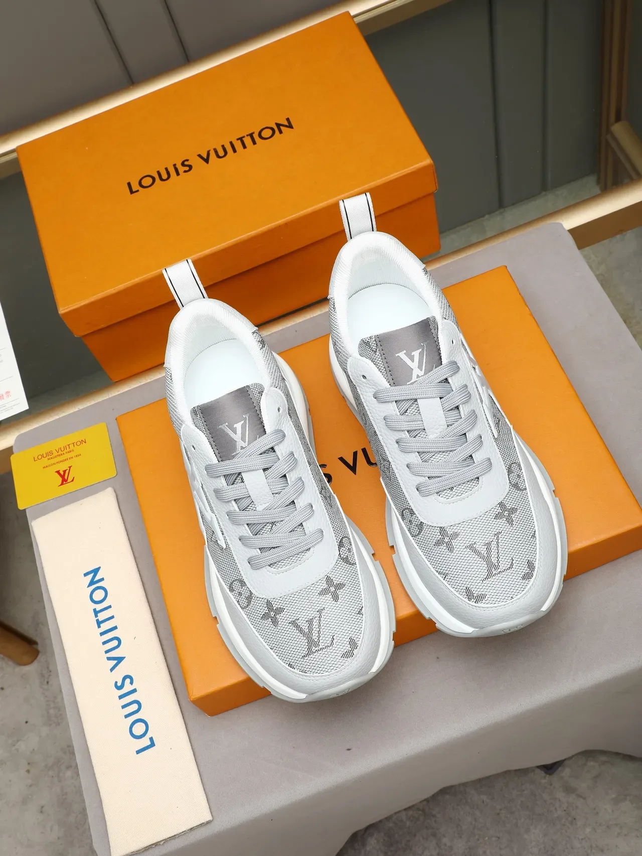 Louis Vuitton LV Trainer Gray White Chunky Platform Sole Monogrammed Mesh Upper Lifestyle Sneakers 2