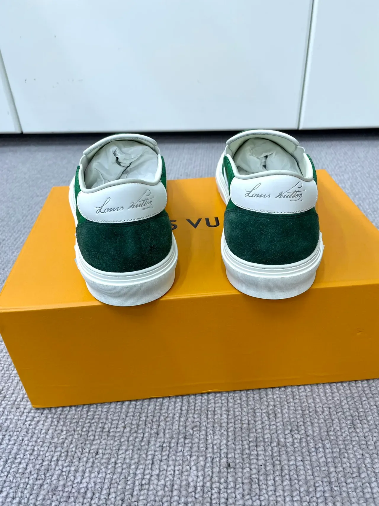 Louis Vuitton LV Trainer Vert Blanc Monogram Canvas Slip-On Lifestyle Sneakers 3