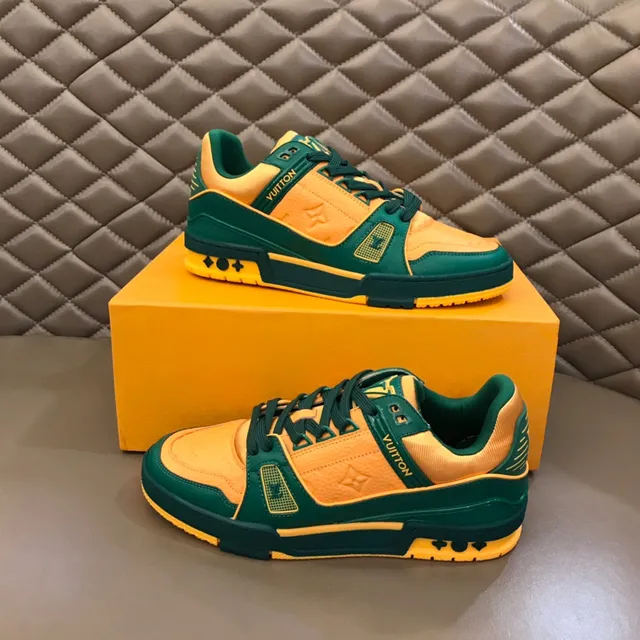 Louis Vuitton LV Trainer Green Yellow Chunky Layered Sole Color-Blocked Lifestyle Sneakers 8