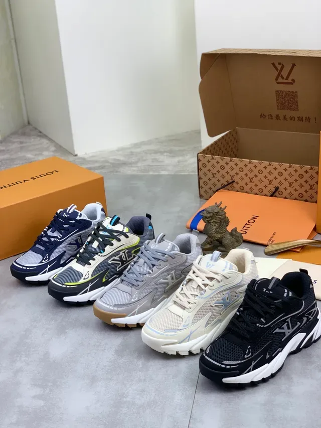 Louis Vuitton LV Trainer Navy Gray Sole Mesh And Synthetic Overlay Chunky Sneakers 2
