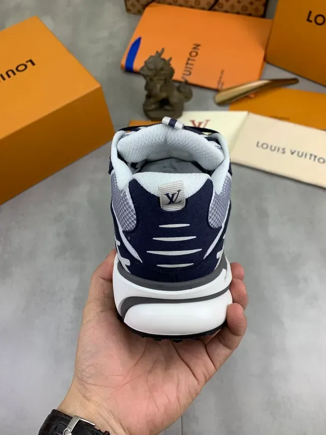 Louis Vuitton LV Trainer Navy Gray Sole Mesh And Synthetic Overlay Chunky Sneakers 4