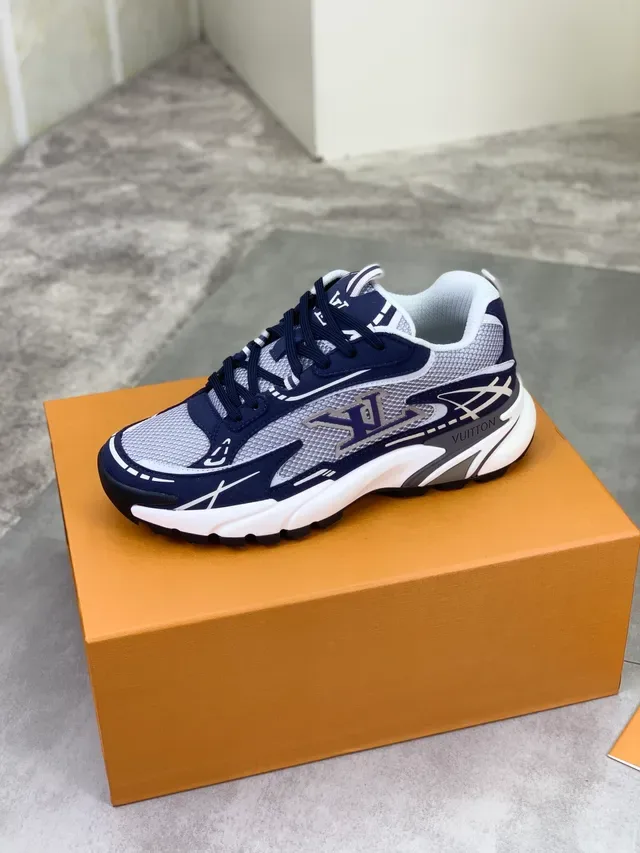 Louis Vuitton LV Trainer Navy Gray Sole Mesh And Synthetic Overlay Chunky Sneakers 5